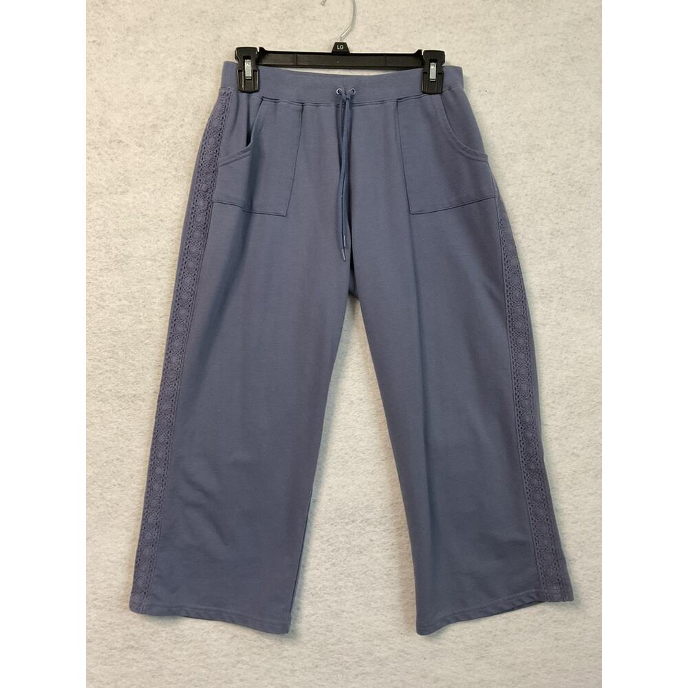 Activa Pants Womens Medium Blue Cropped Wide Leg Crochet Lace Lounge Drawstring